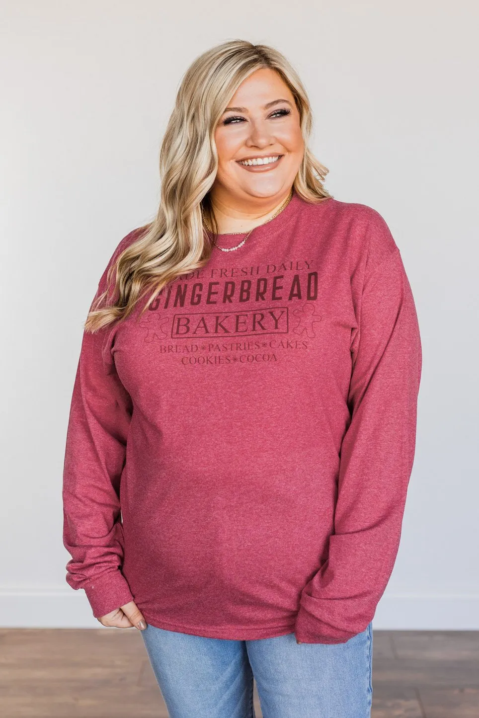 "Gingerbread Bakery" Graphic Long Sleeve Top- Red