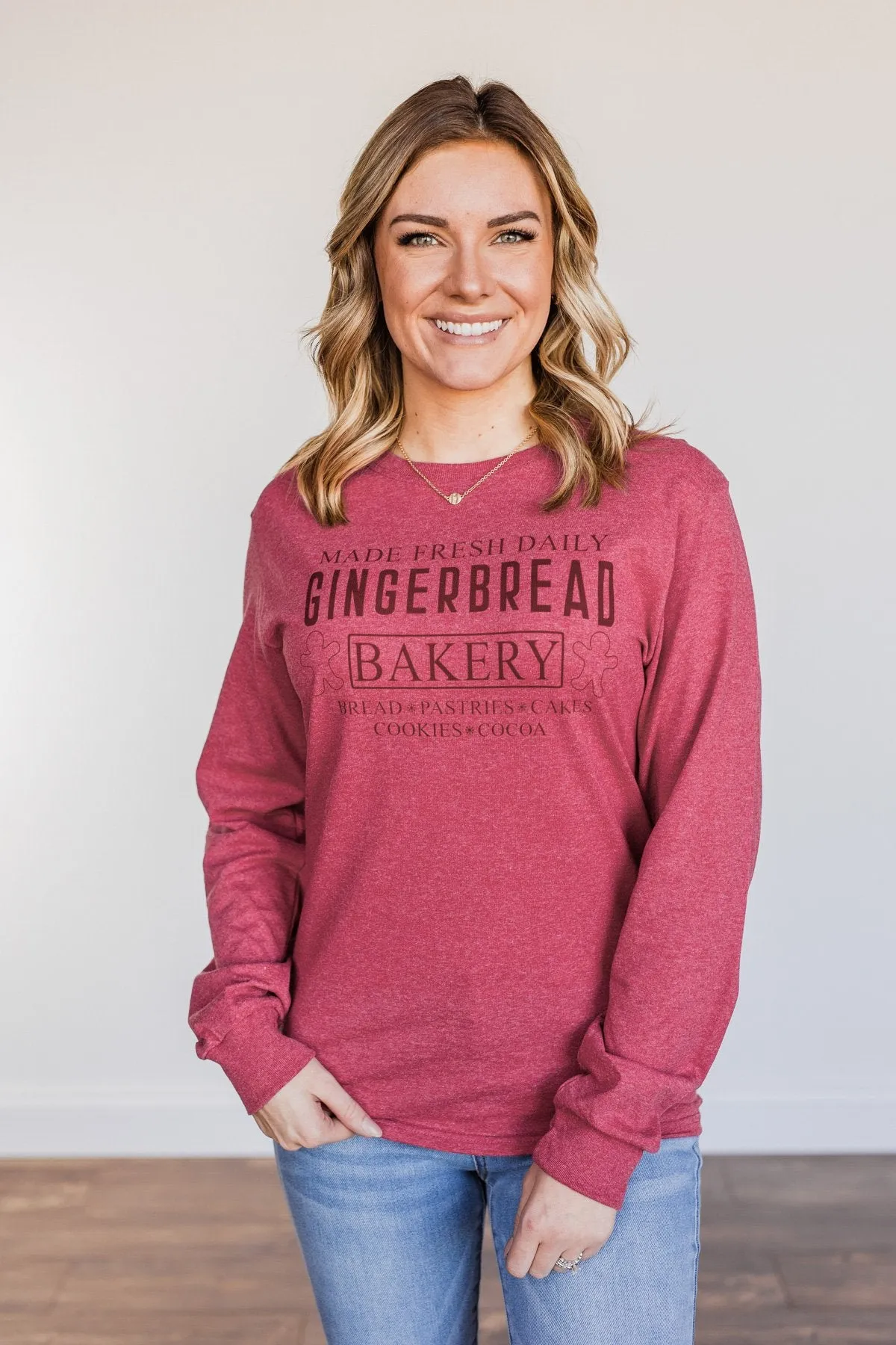 "Gingerbread Bakery" Graphic Long Sleeve Top- Red