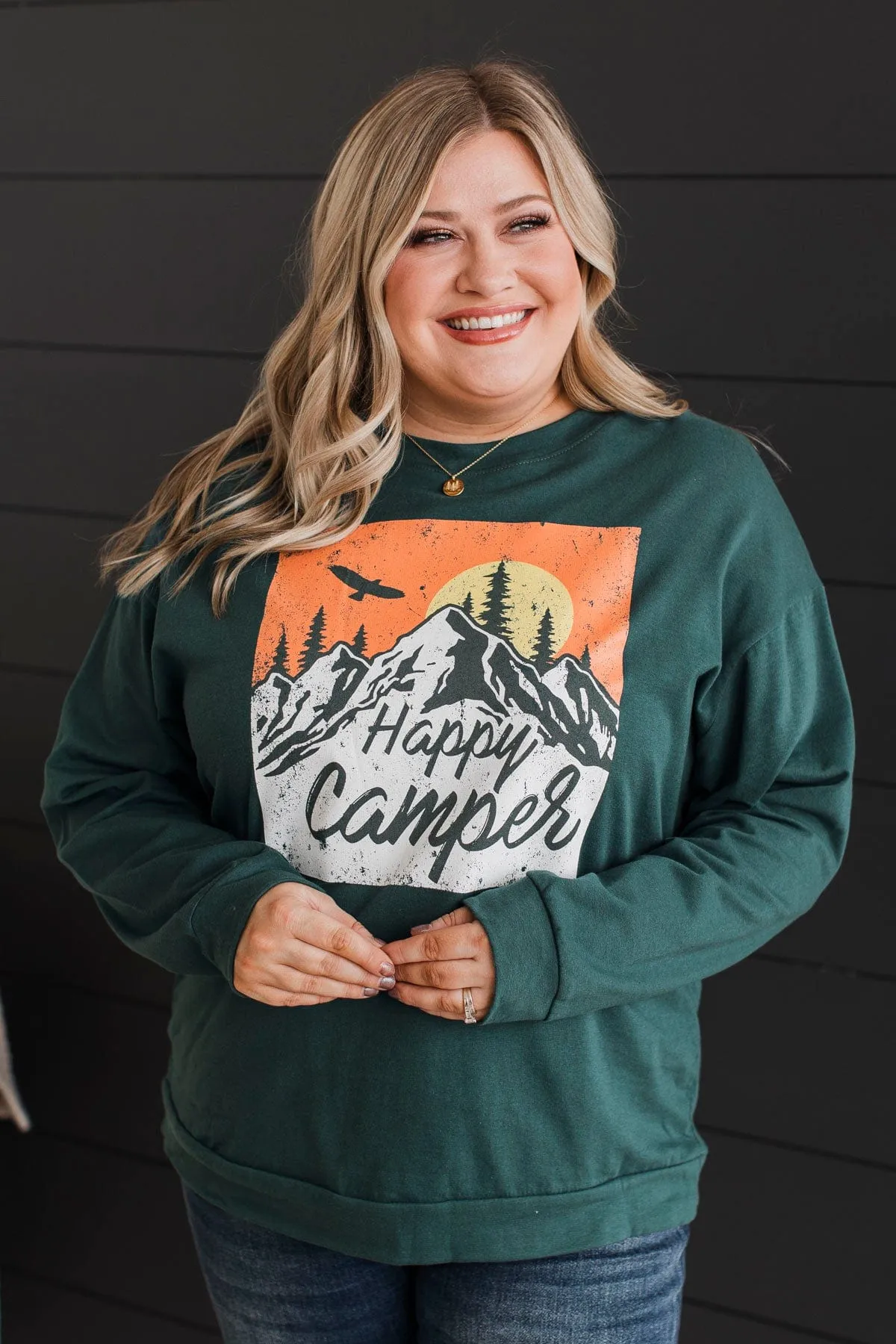 "Happy Camper" Graphic Top- Teal