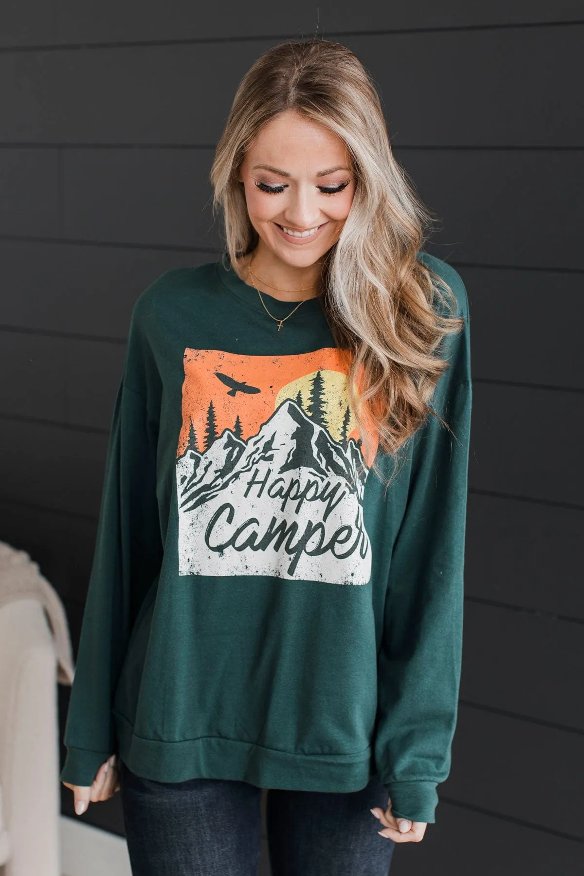 "Happy Camper" Graphic Top- Teal