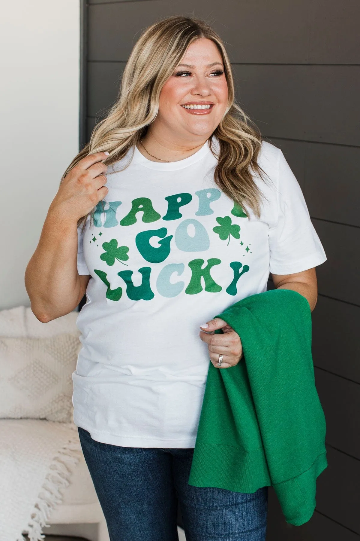 "Happy Go Lucky" Graphic Tee- White