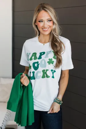 "Happy Go Lucky" Graphic Tee- White