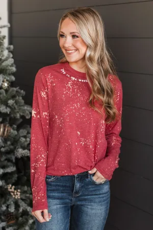 "Joy To The World" Bleached Graphic Top- Red