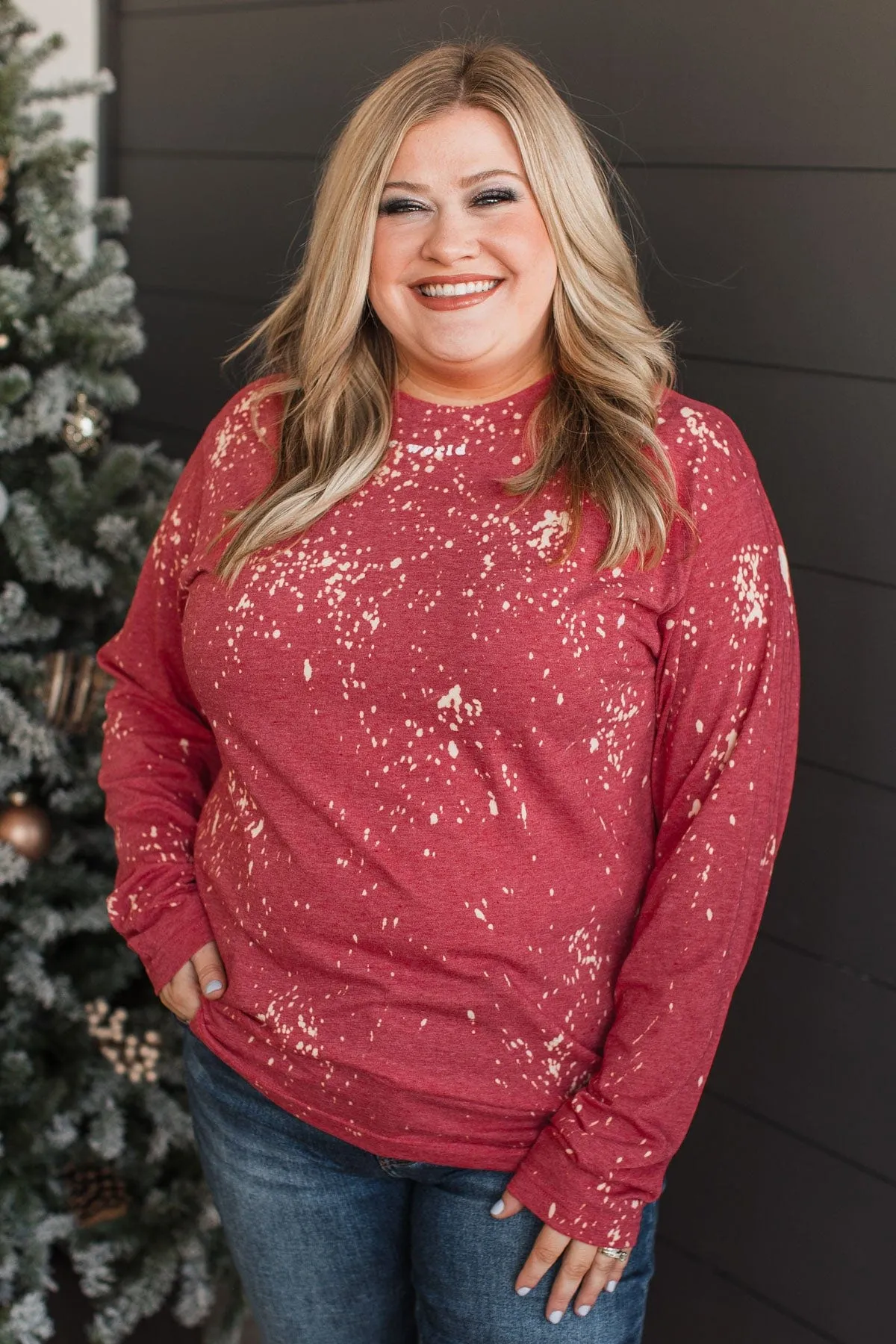 "Joy To The World" Bleached Graphic Top- Red