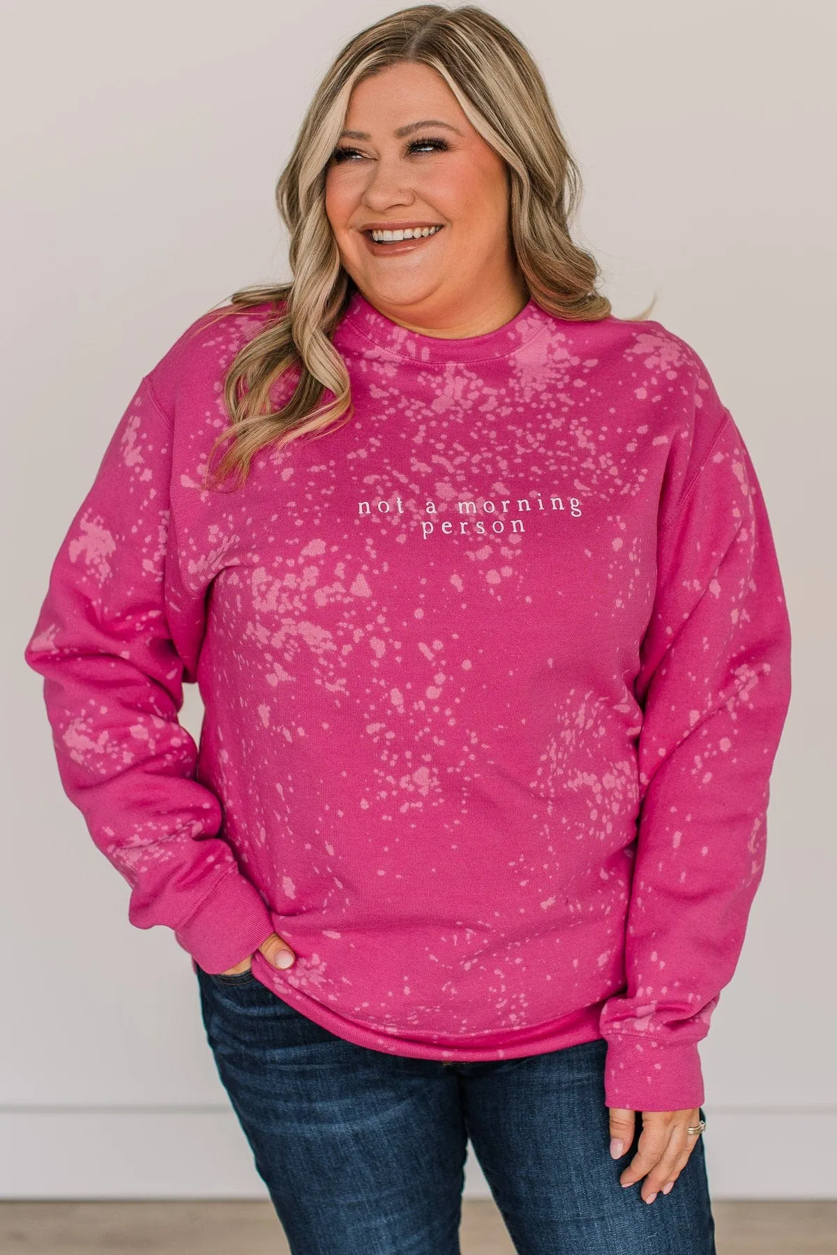 "Not A Morning Person" Crew Neck- Fuchsia