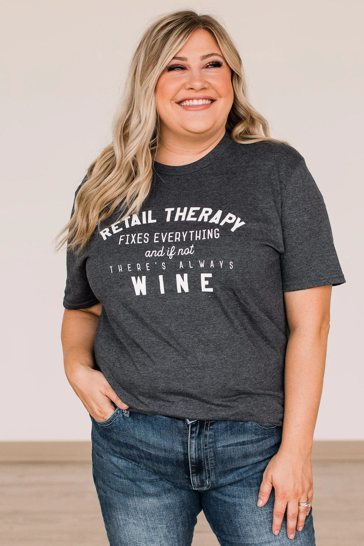 "Retail Therapy Fixes Everything.." Graphic Tee- Charcoal