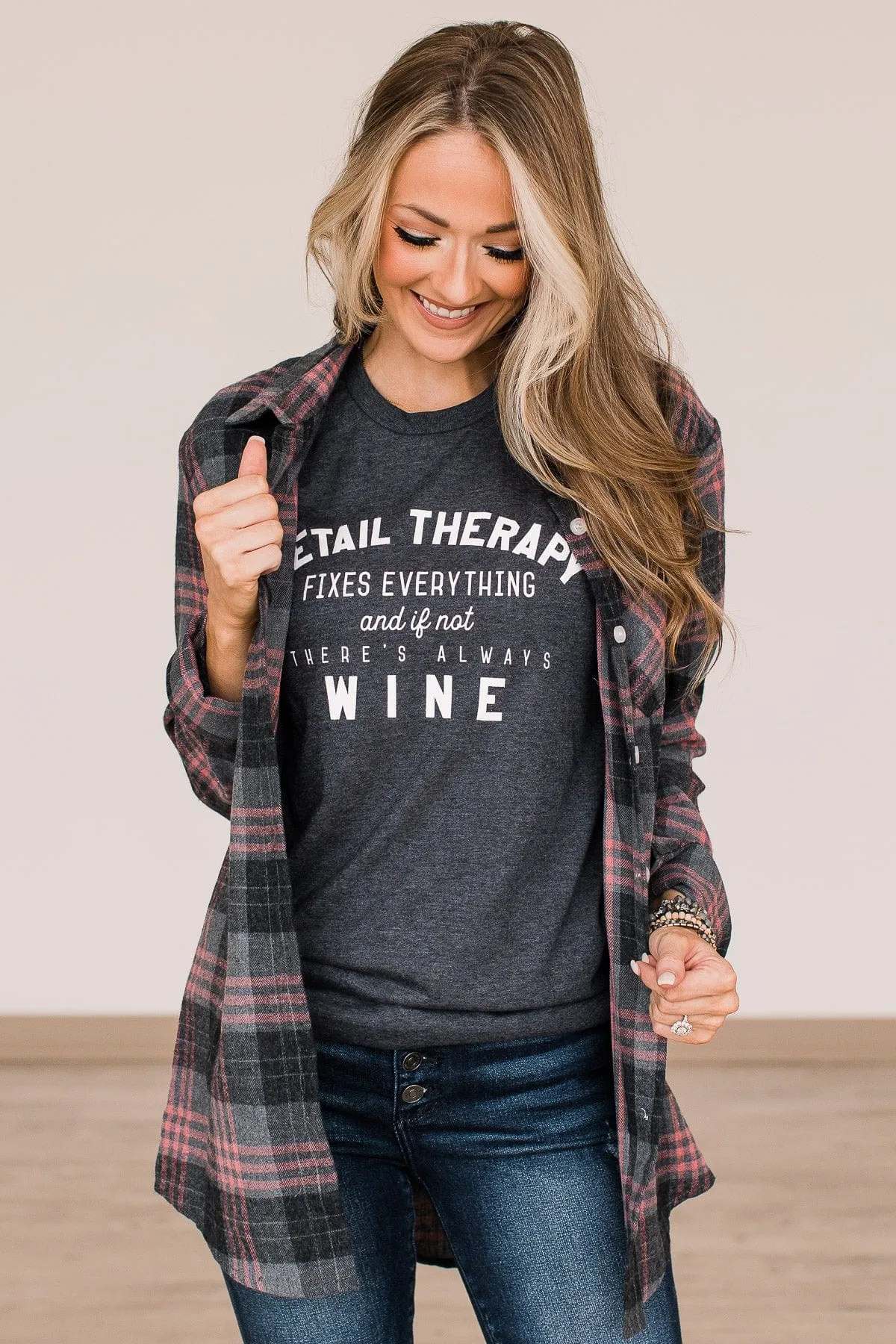 "Retail Therapy Fixes Everything.." Graphic Tee- Charcoal