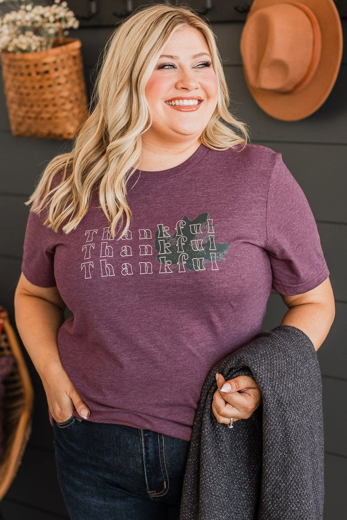 "Thankful" Graphic Tee- Maroon