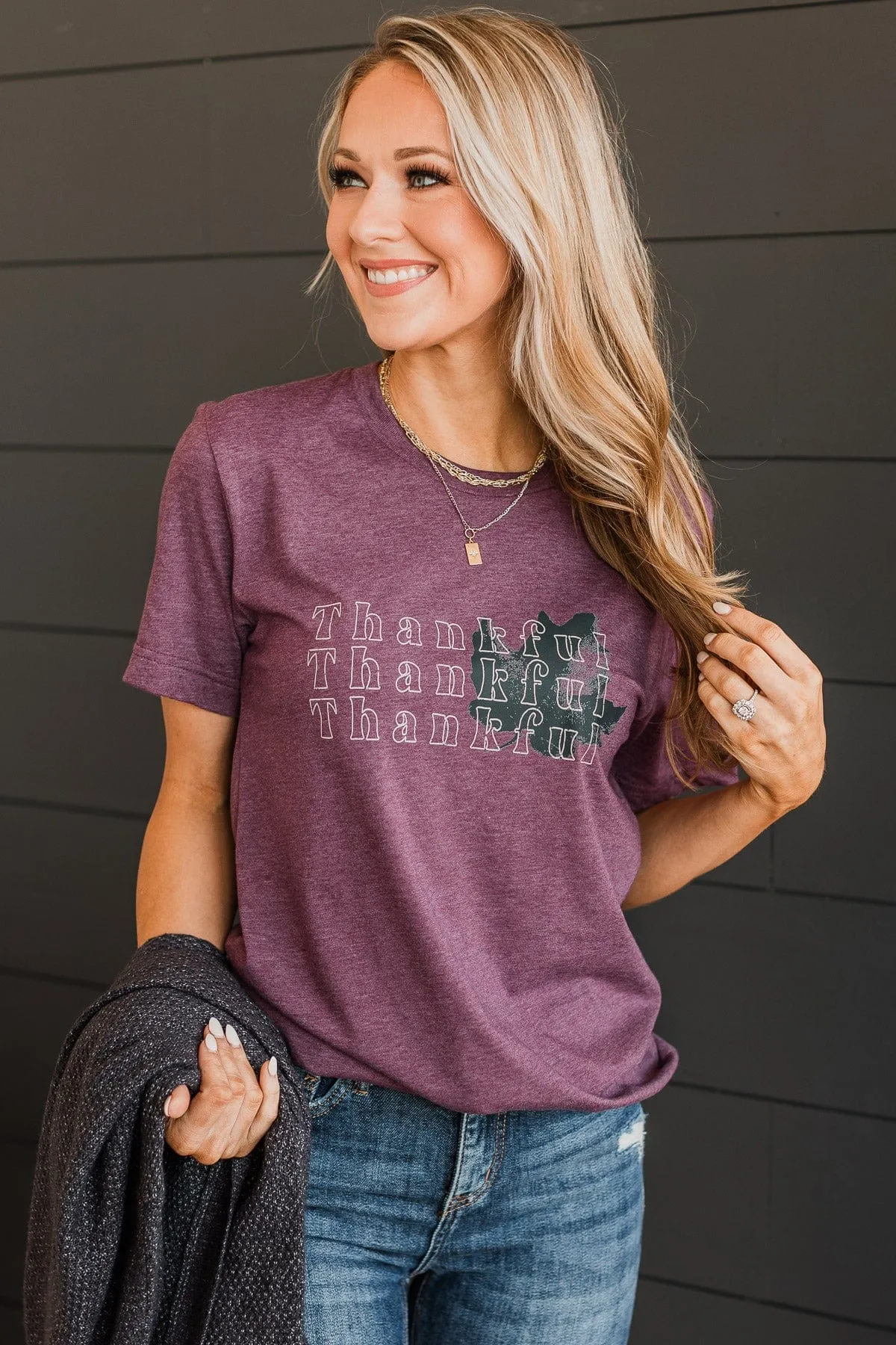 "Thankful" Graphic Tee- Maroon