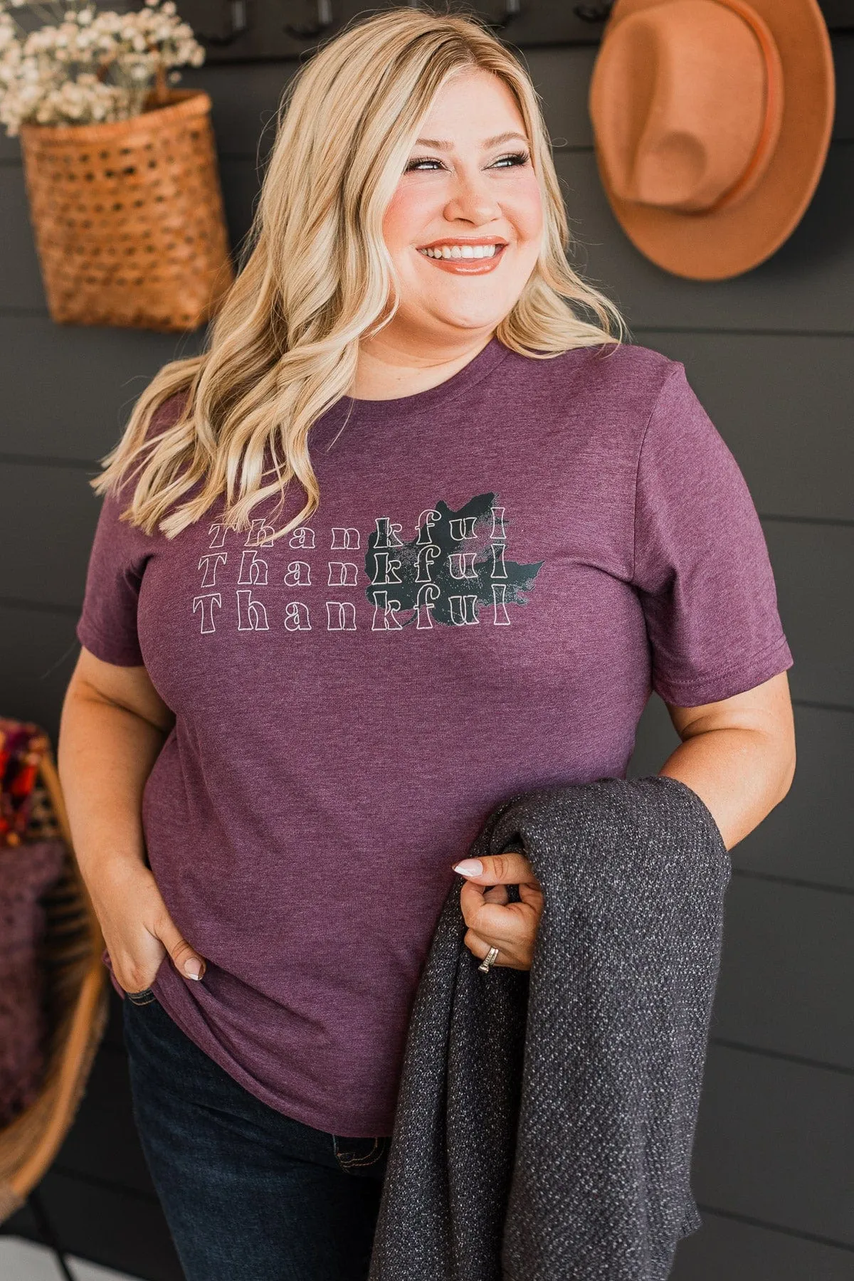 "Thankful" Graphic Tee- Maroon