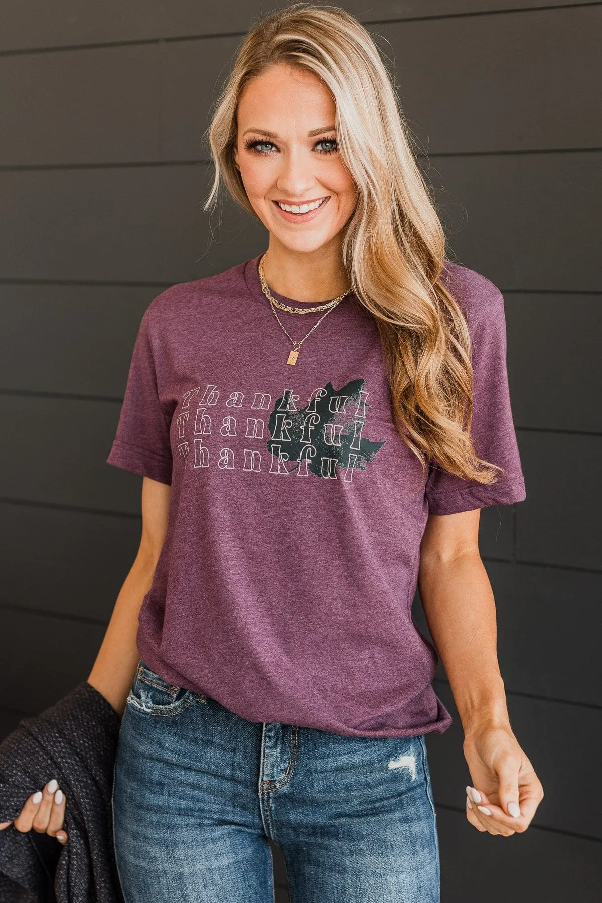 "Thankful" Graphic Tee- Maroon
