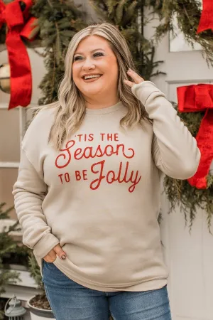"Tis The Season To Be Jolly" Crew Neck- Beige