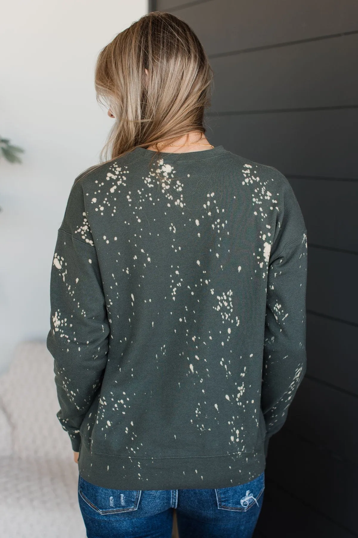 "Very Merry" Bleached Crew Neck- Dark Olive