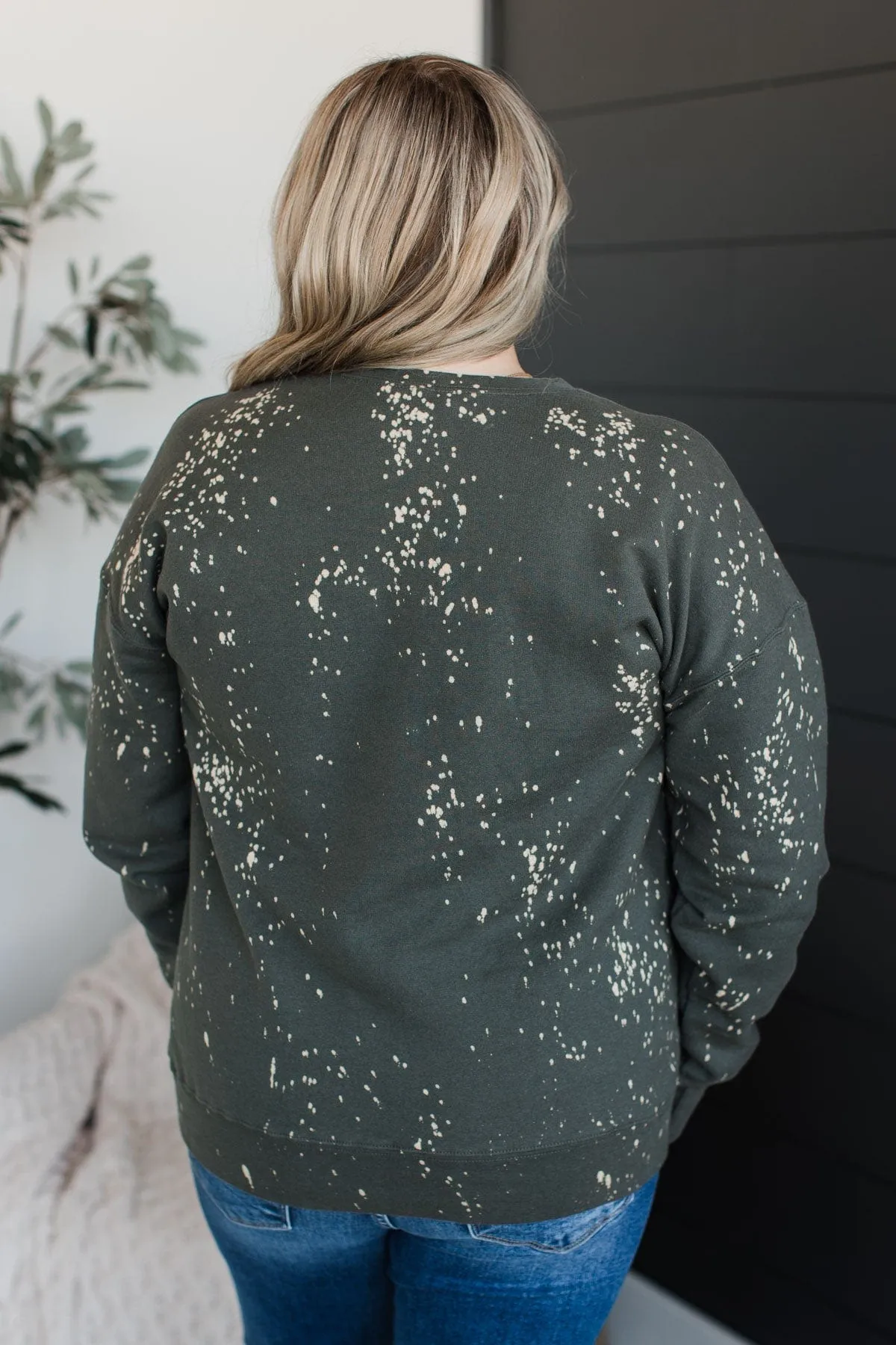 "Very Merry" Bleached Crew Neck- Dark Olive