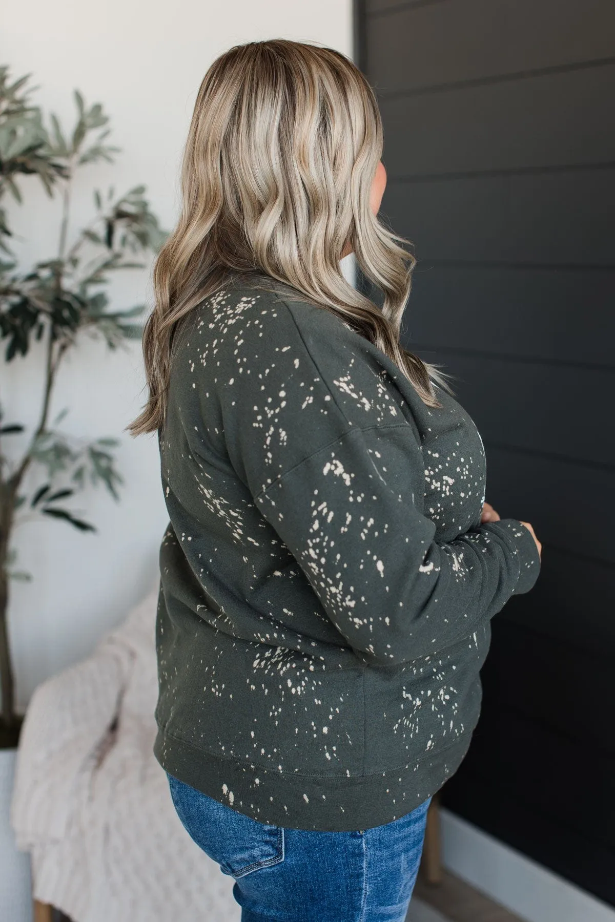 "Very Merry" Bleached Crew Neck- Dark Olive
