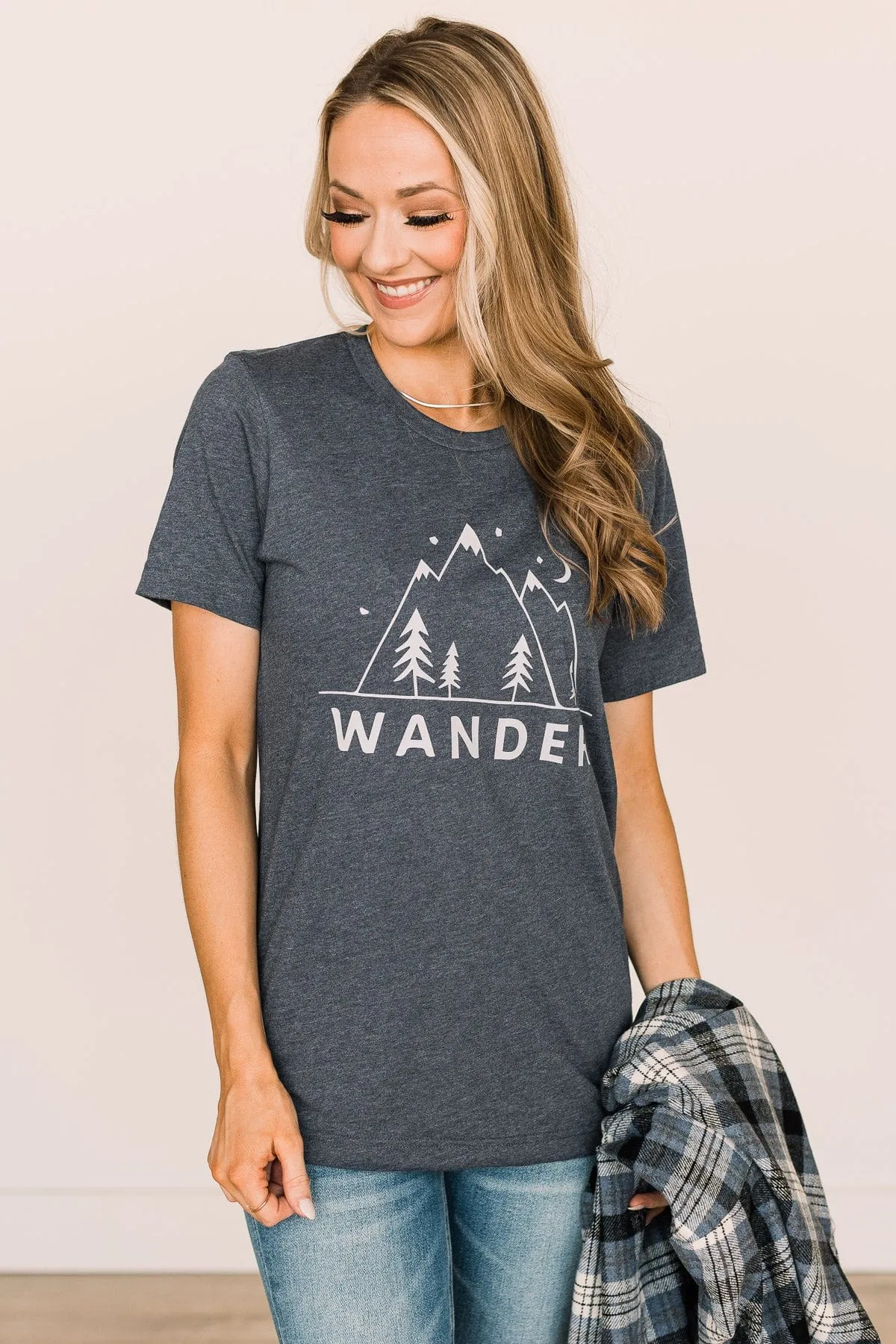 "Wander" Graphic Tee- Heather Navy