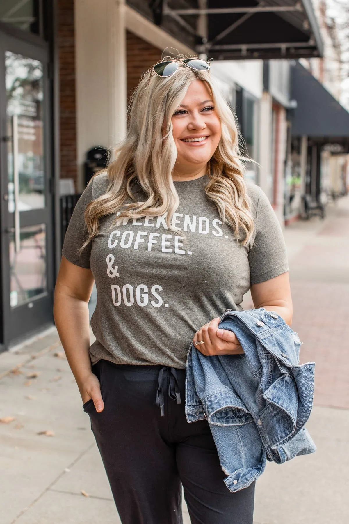 "Weekends. Coffee. & Dogs." Graphic Tee- Charcoal