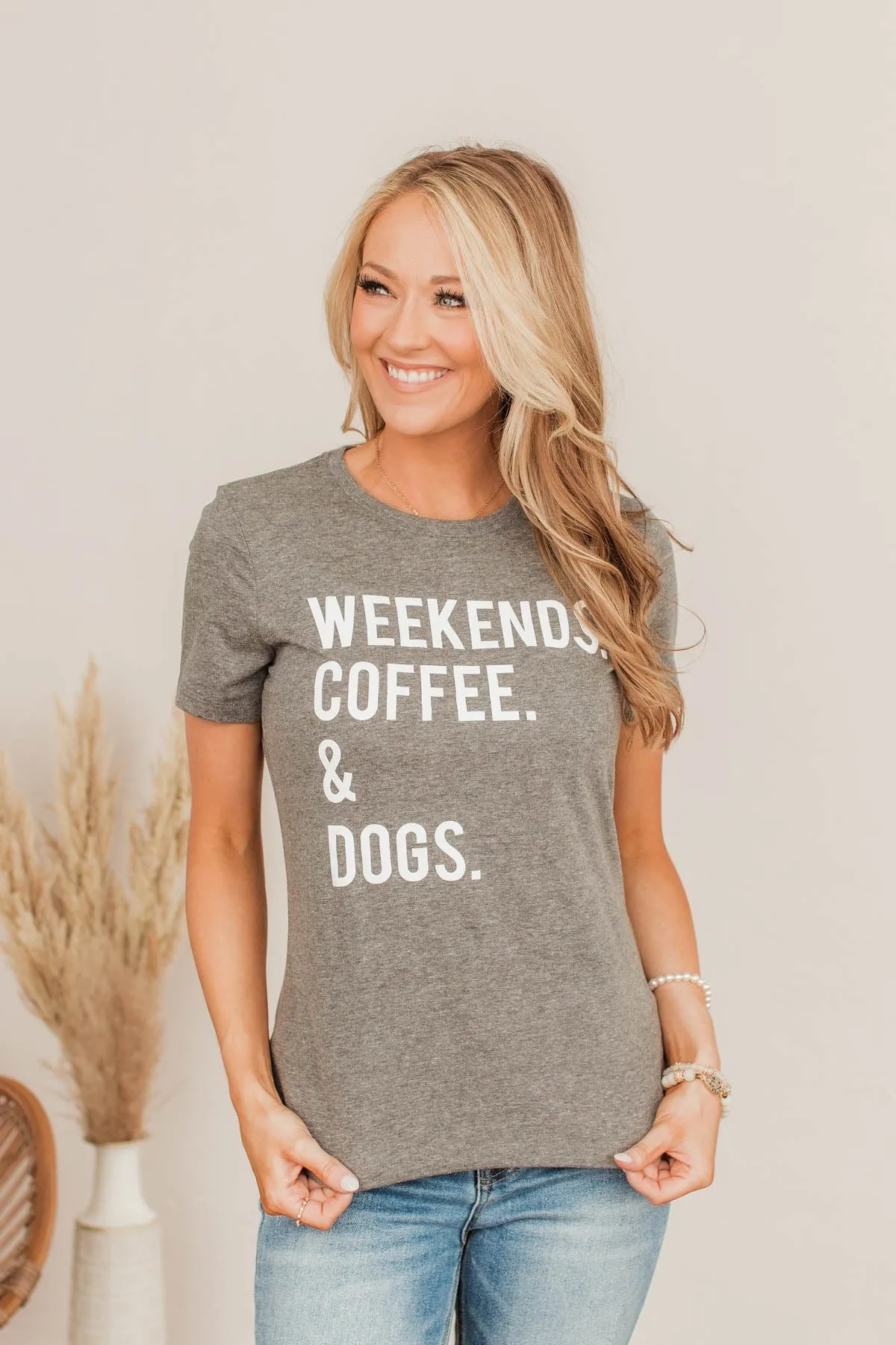 "Weekends. Coffee. & Dogs." Graphic Tee- Charcoal