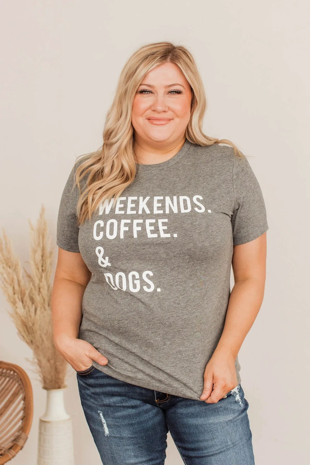 "Weekends. Coffee. & Dogs." Graphic Tee- Charcoal