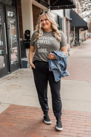 "Weekends. Coffee. & Dogs." Graphic Tee- Charcoal