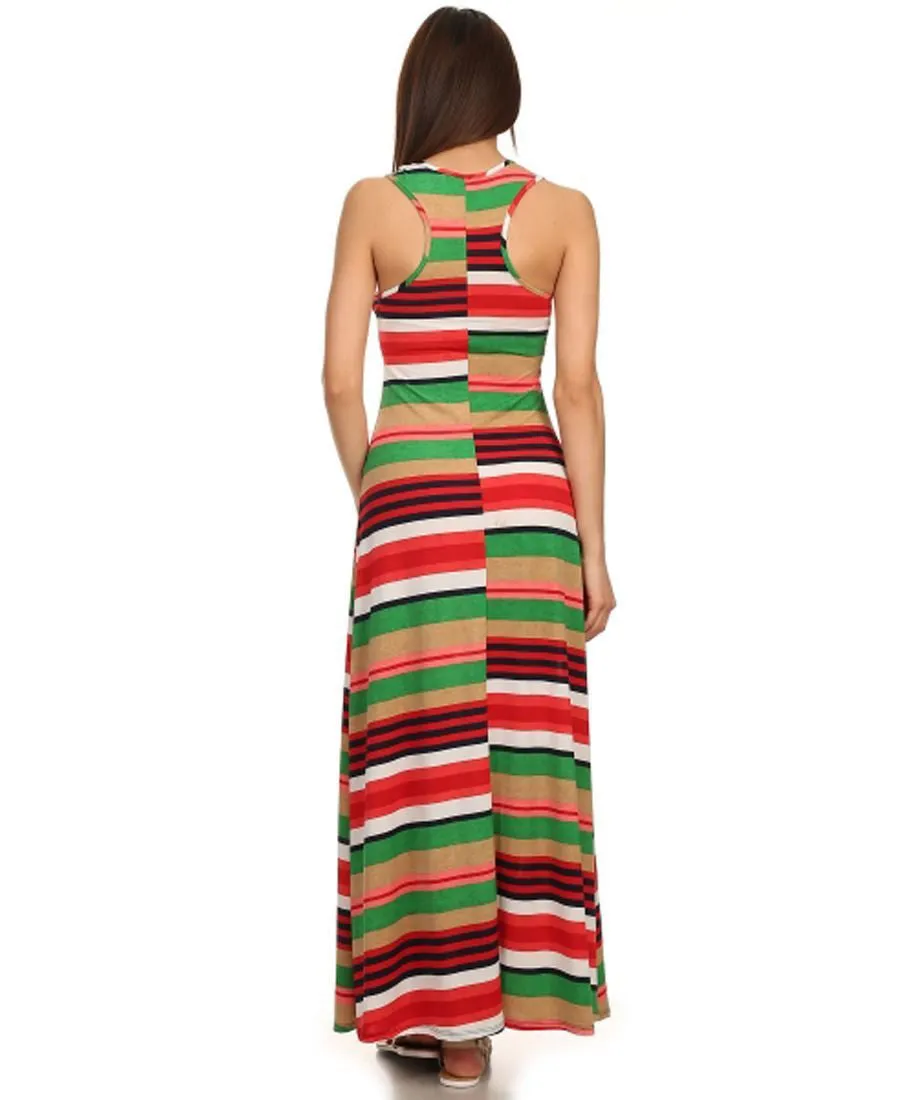 Racerback Maxi Dress Striped Red Blue Yellow