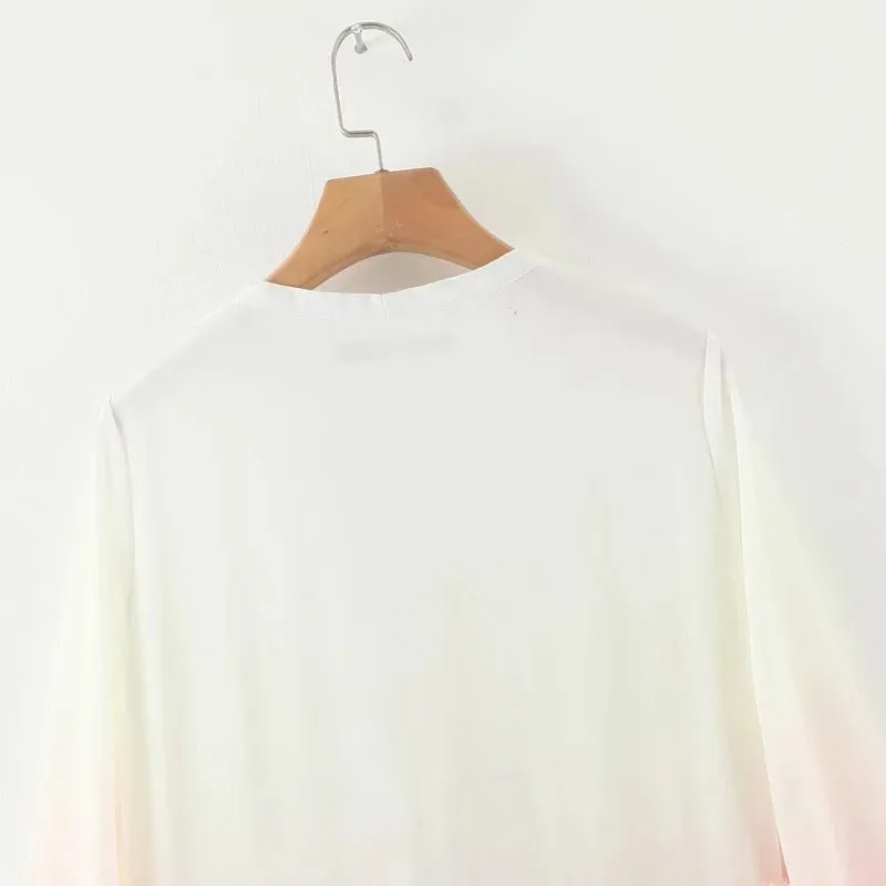 Rainbow Deep V Long Sleeve Gradient Vacation Maxi Dresses