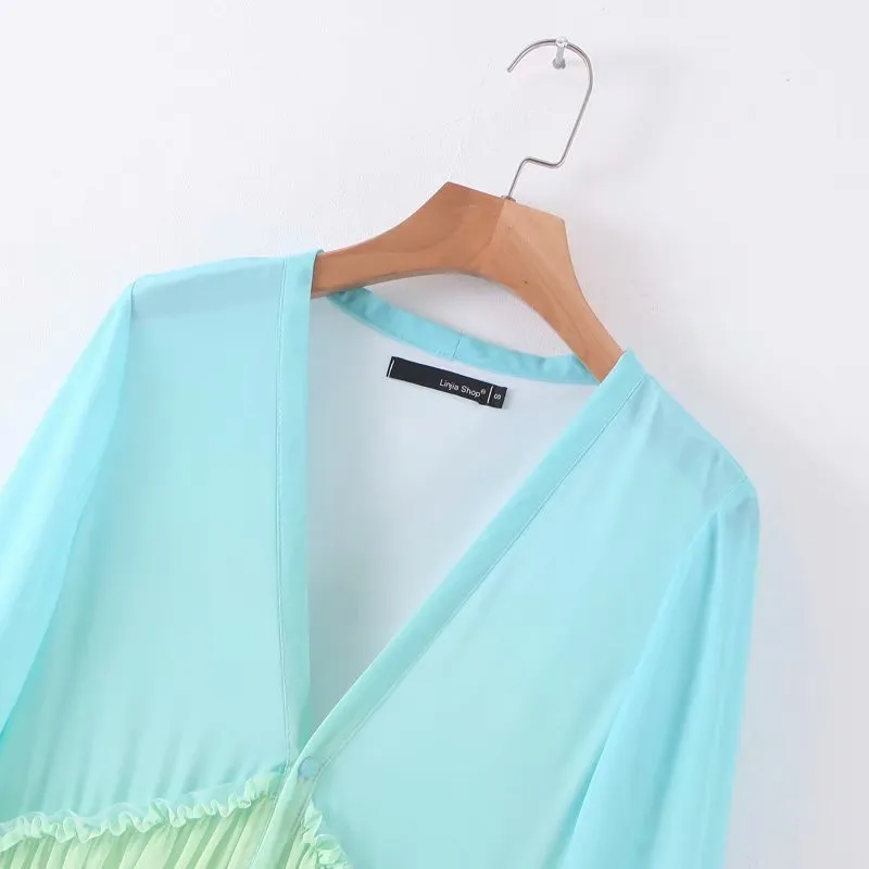 Rainbow Deep V Long Sleeve Gradient Vacation Maxi Dresses
