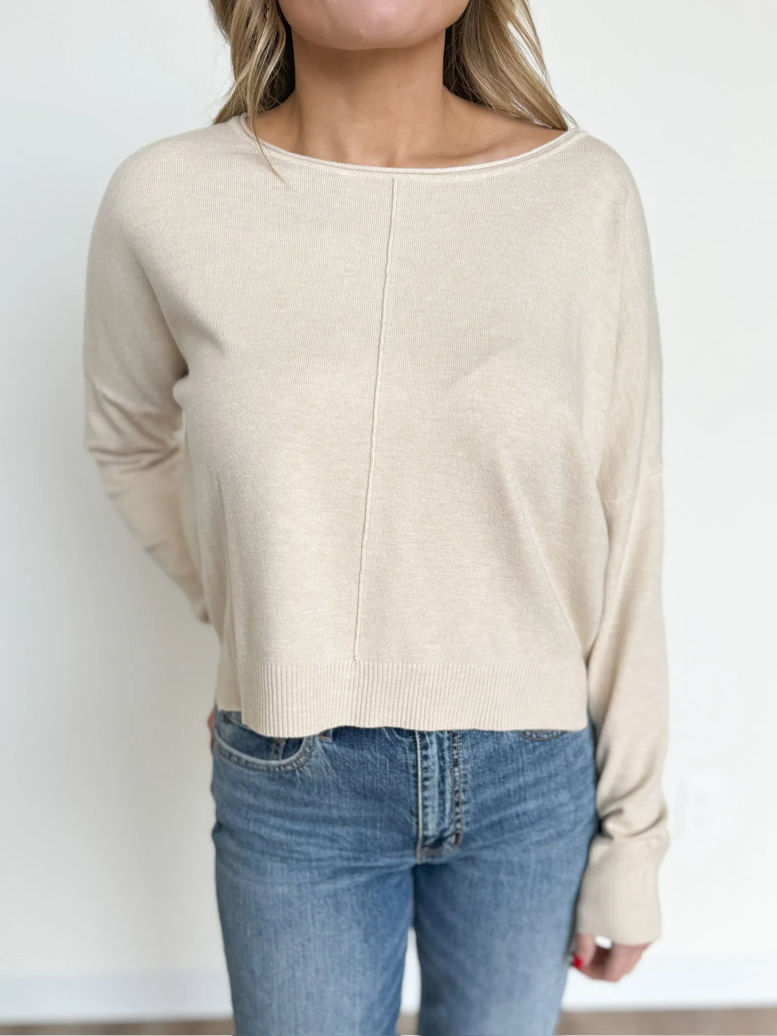 Remy Round Neck Short Sweater in Heather Oatmeal