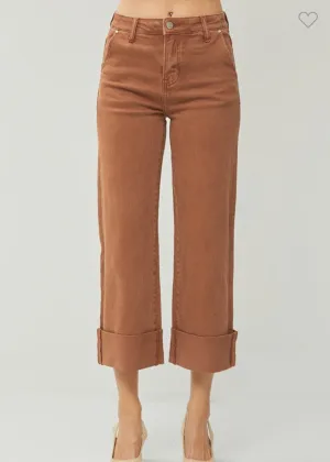 Risen Espresso High Rise Wide Leg Cuffed Pants