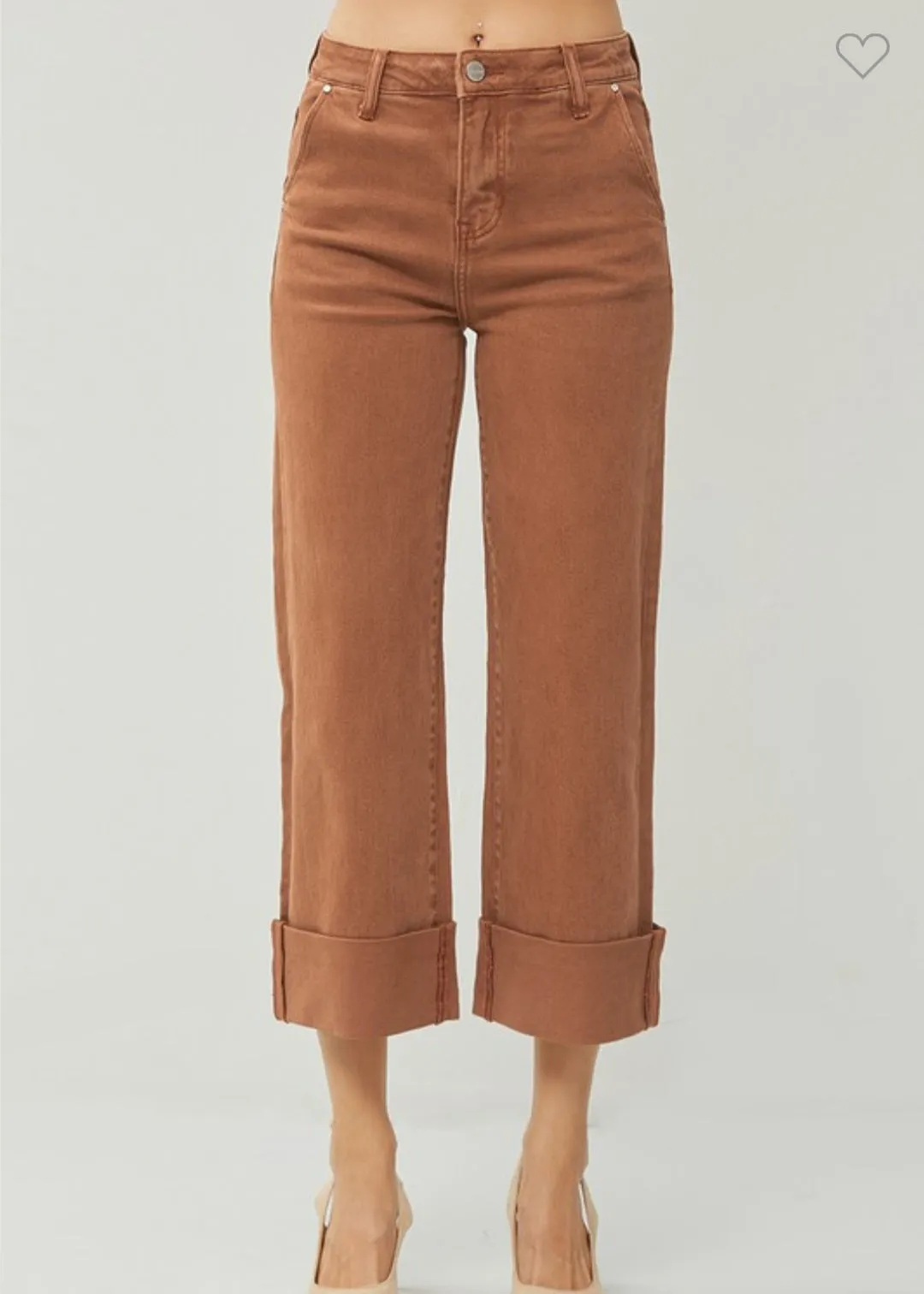 Risen Espresso High Rise Wide Leg Cuffed Pants
