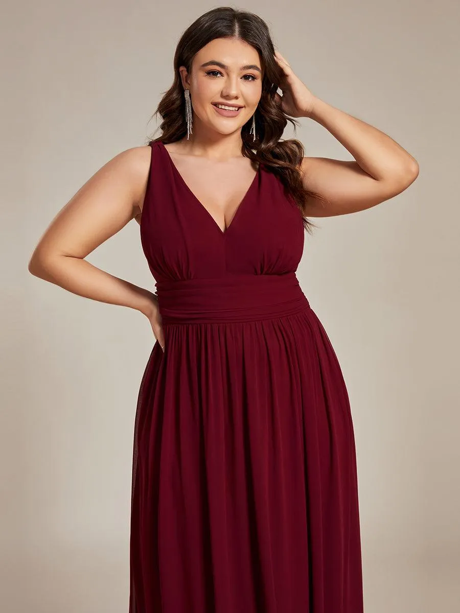 Robe de demoiselle d'honneur en mousseline à col en V