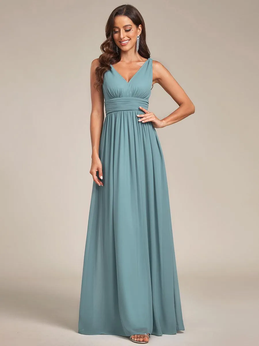 Robe de demoiselle d'honneur en mousseline à col en V