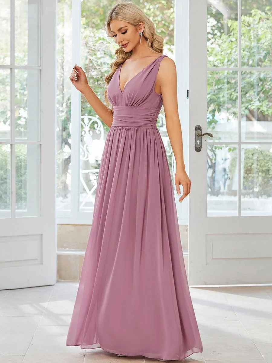 Robe de demoiselle d'honneur en mousseline à col en V