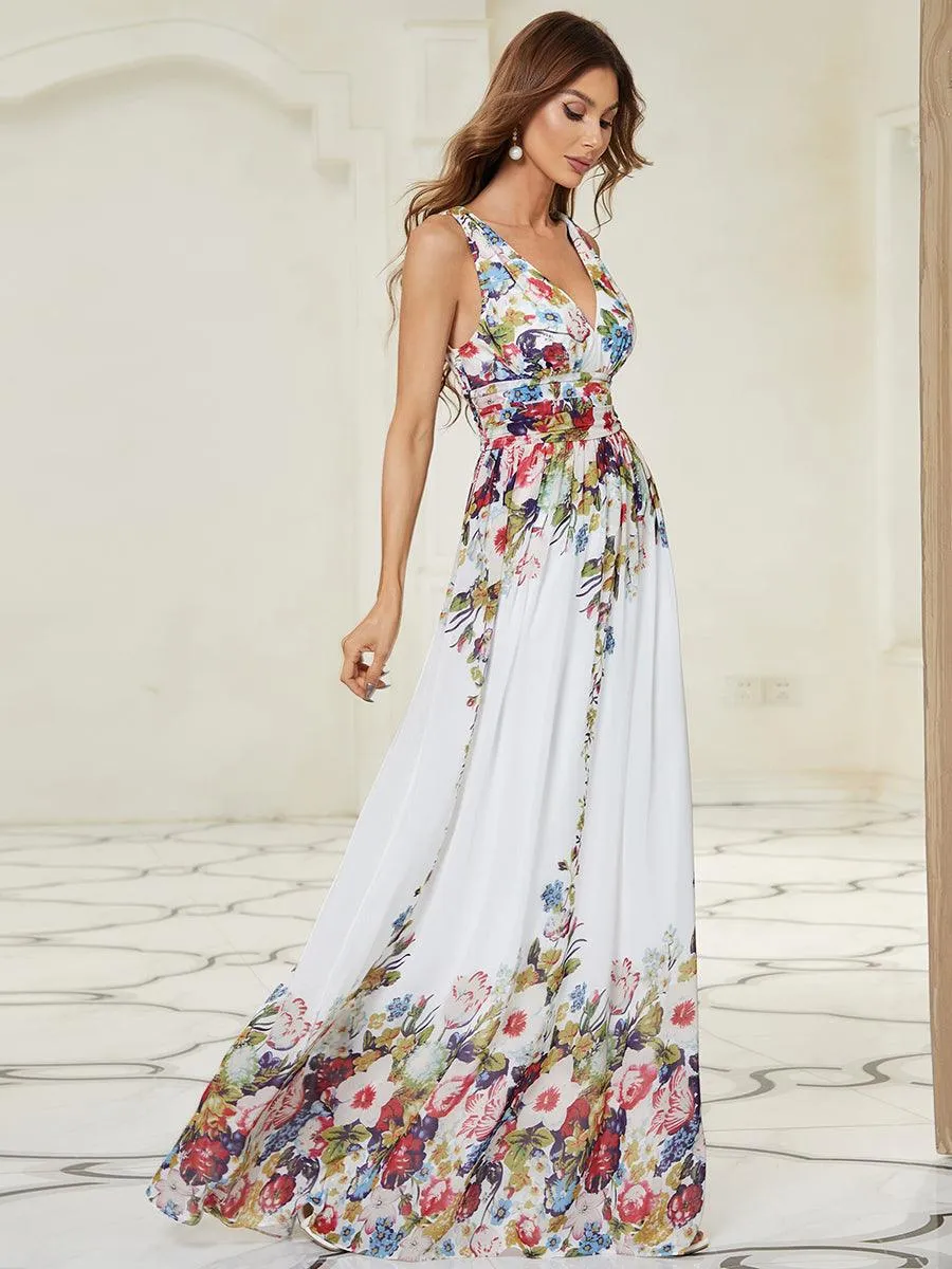 Robe de demoiselle d'honneur en mousseline à col en V