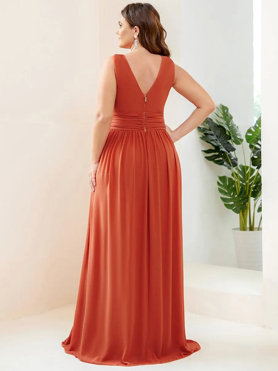 Robe de demoiselle d'honneur en mousseline à col en V