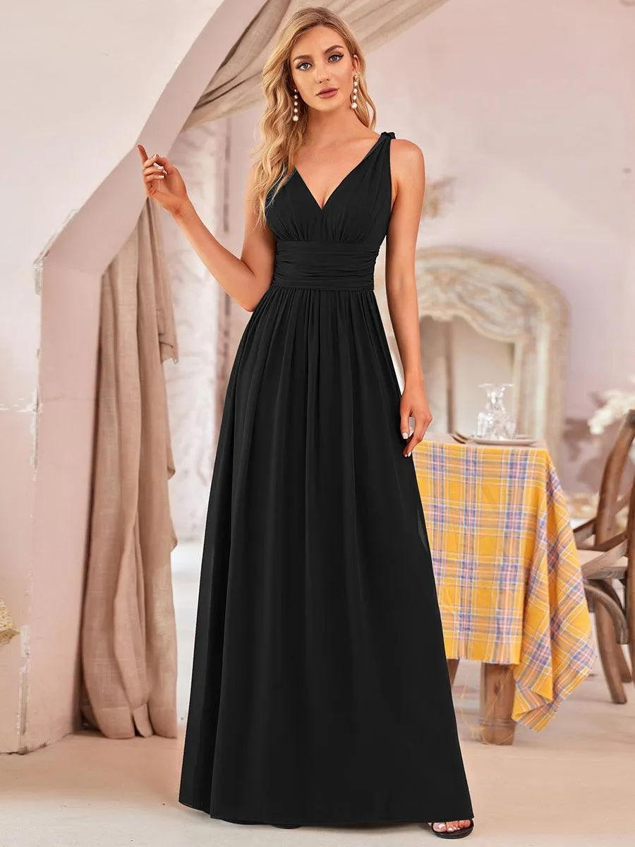 Robe de demoiselle d'honneur en mousseline à col en V