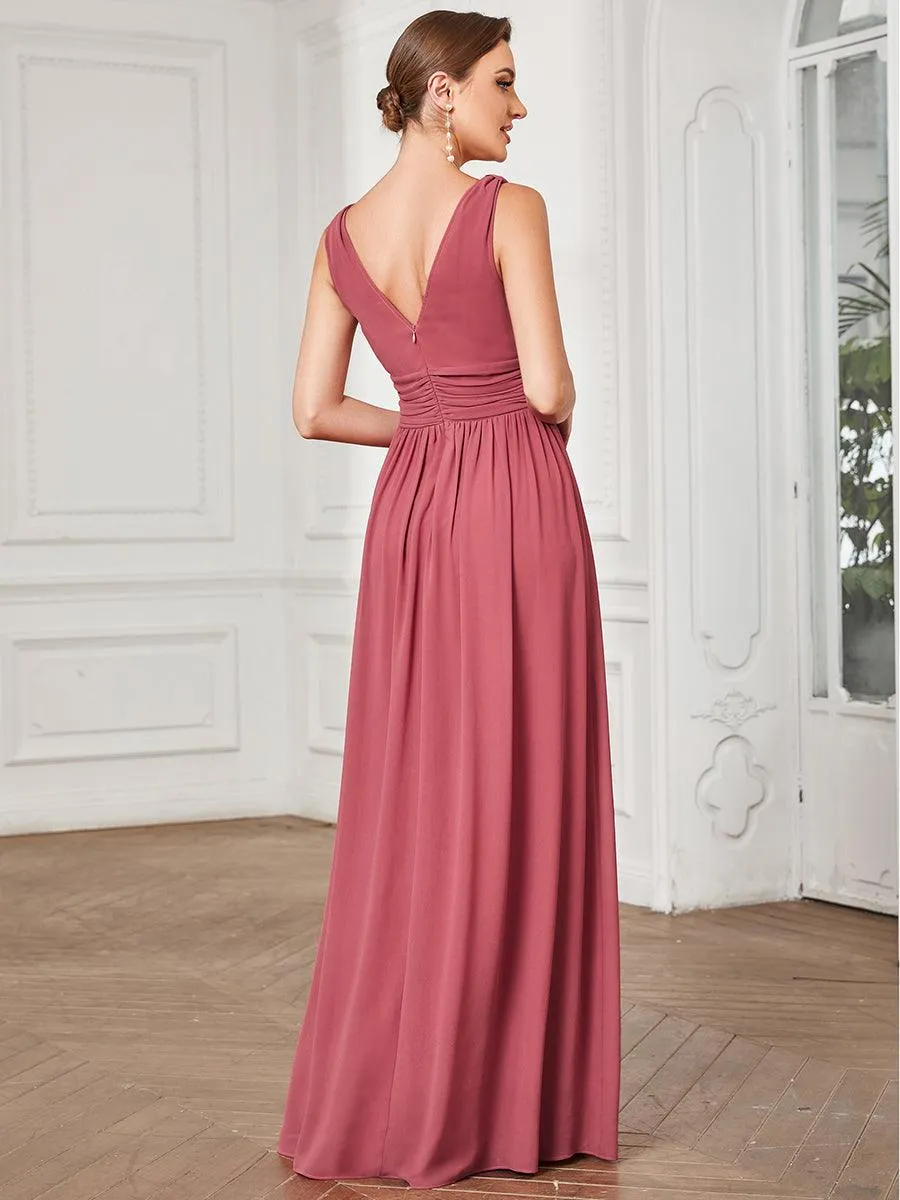Robe de demoiselle d'honneur en mousseline à col en V