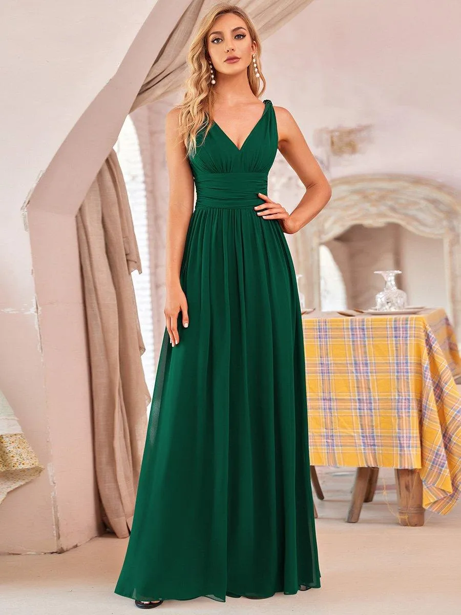 Robe de demoiselle d'honneur en mousseline à col en V