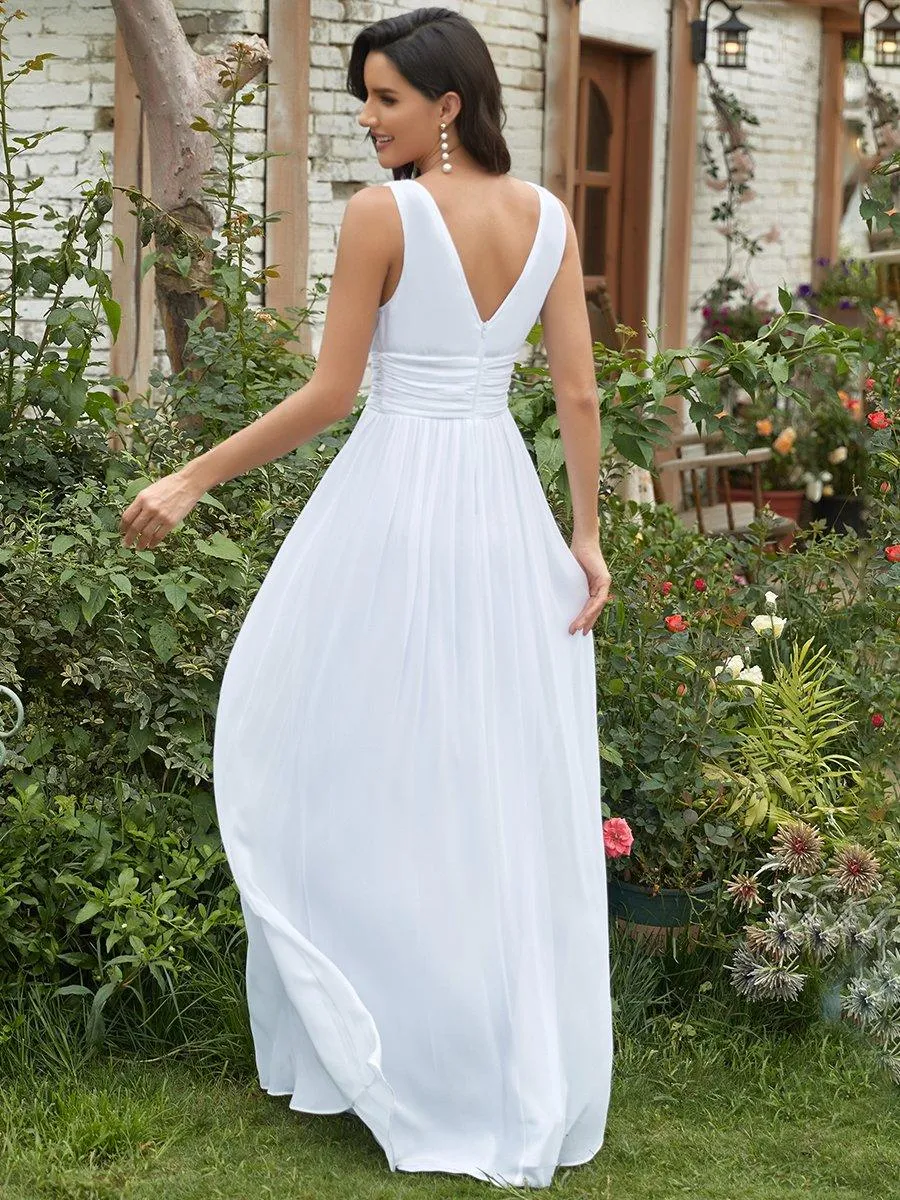 Robe de demoiselle d'honneur en mousseline à col en V