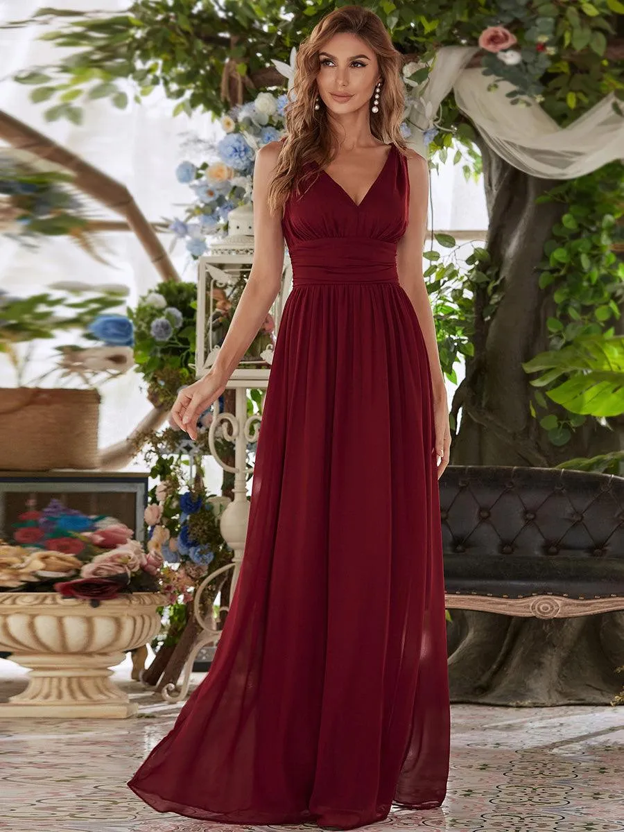 Robe de demoiselle d'honneur en mousseline à col en V