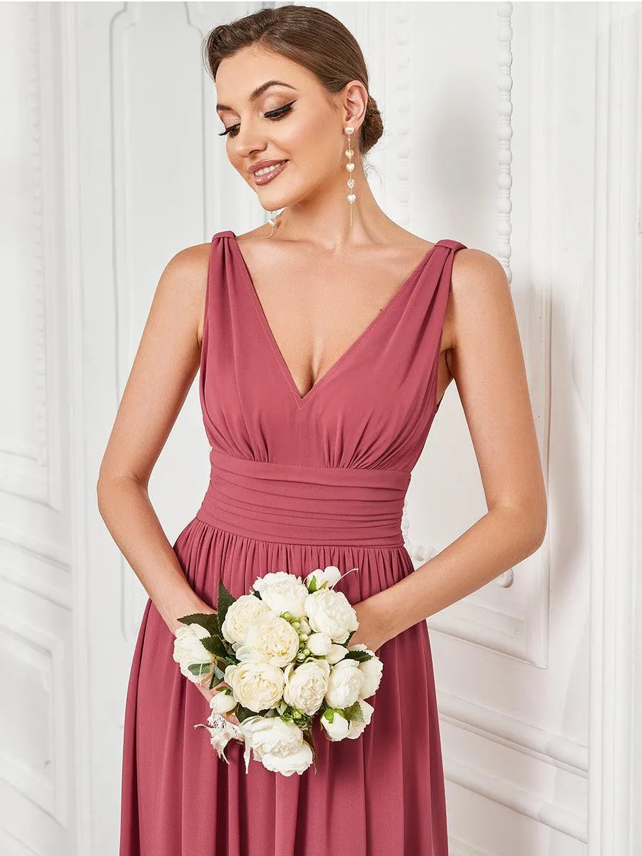 Robe de demoiselle d'honneur en mousseline à col en V