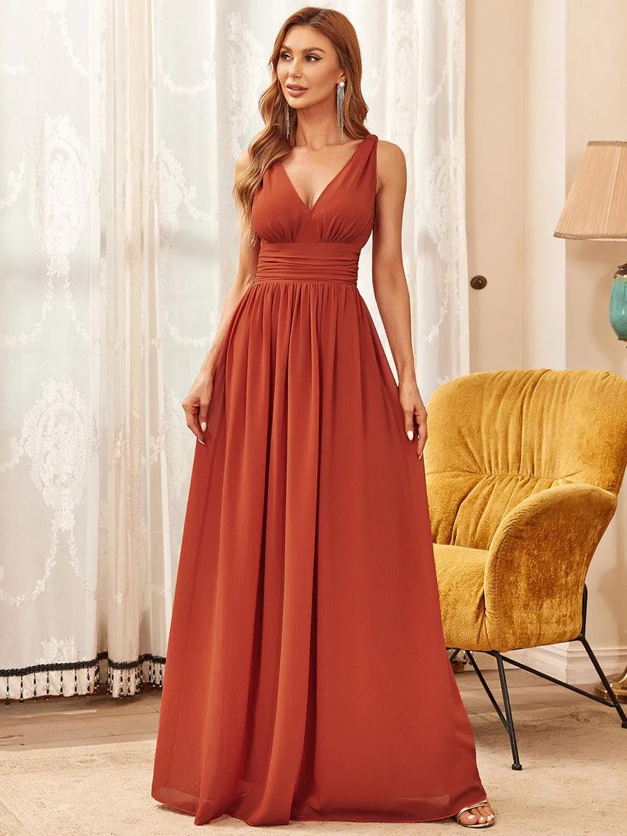 Robe de demoiselle d'honneur en mousseline à col en V