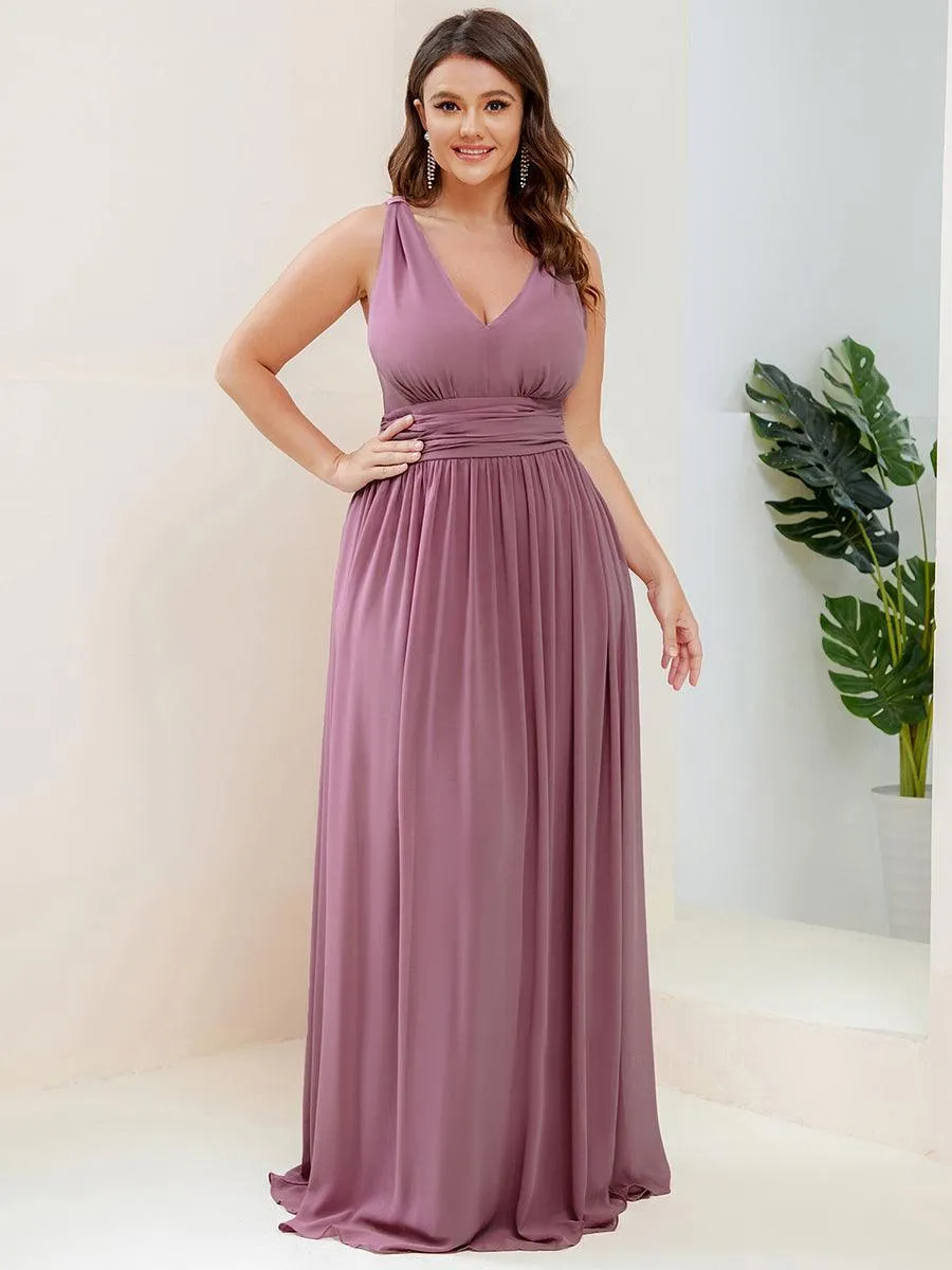 Robe de demoiselle d'honneur en mousseline à col en V