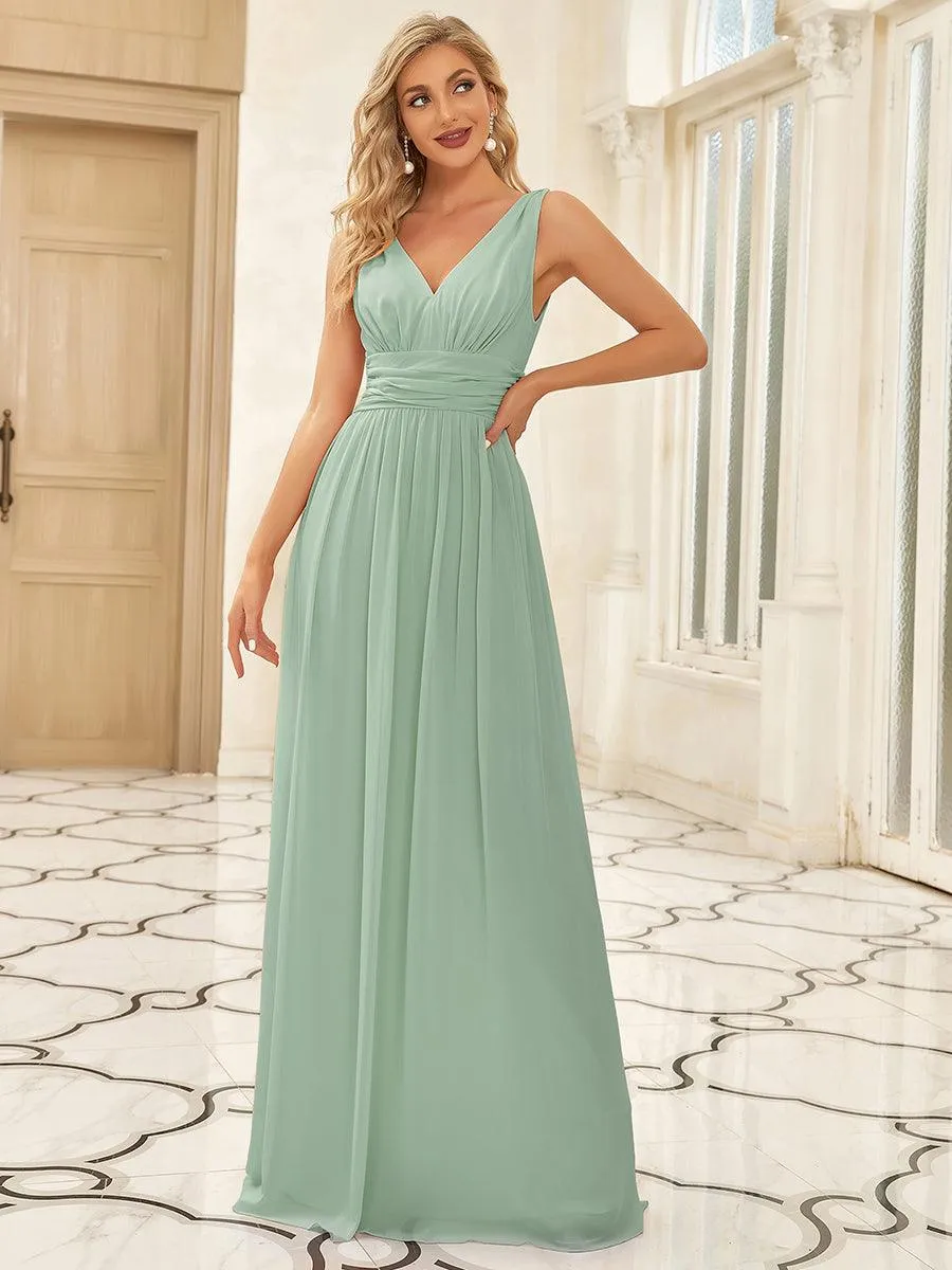 Robe de demoiselle d'honneur en mousseline à col en V