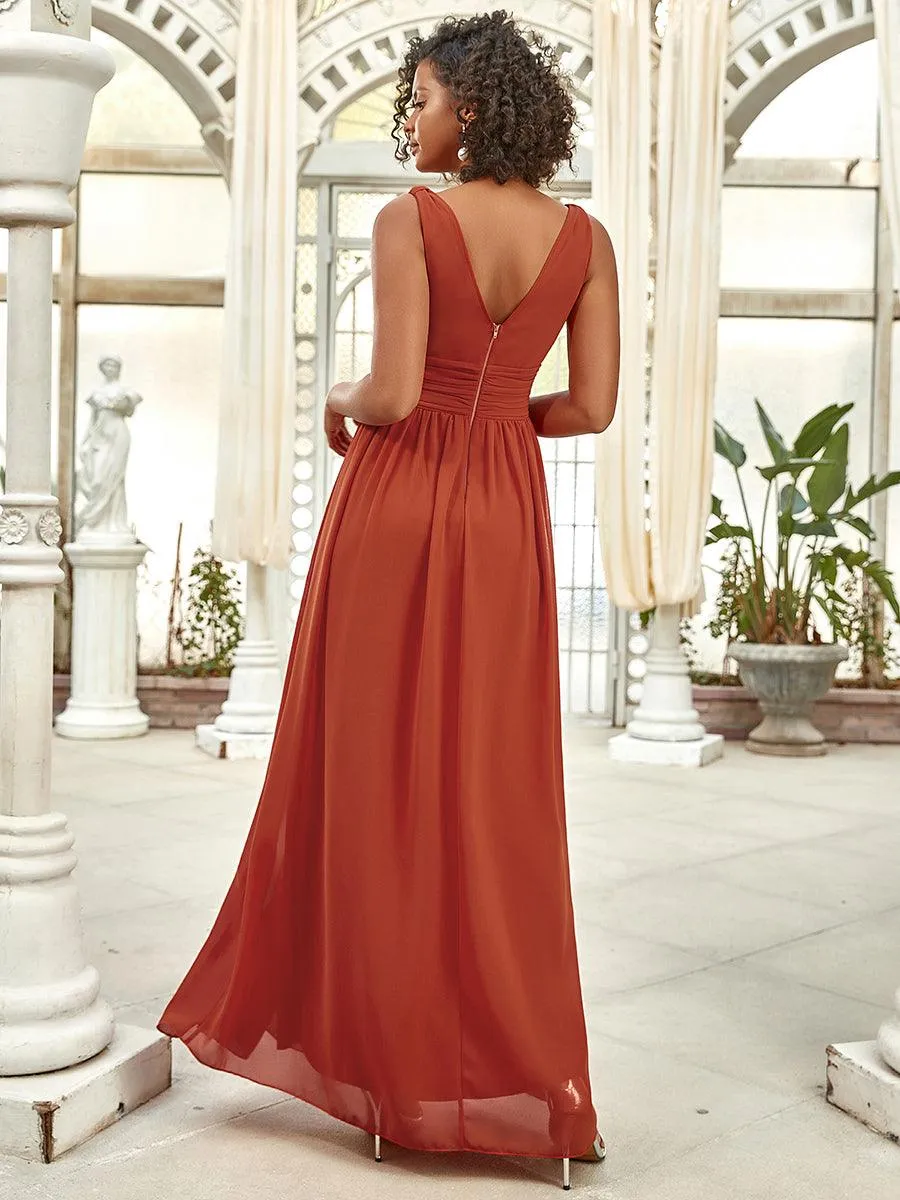 Robe de demoiselle d'honneur en mousseline à col en V