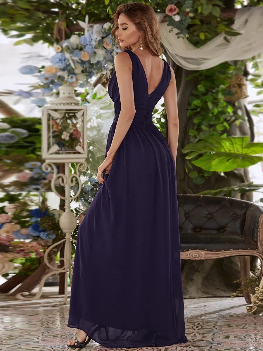 Robe de demoiselle d'honneur en mousseline à col en V