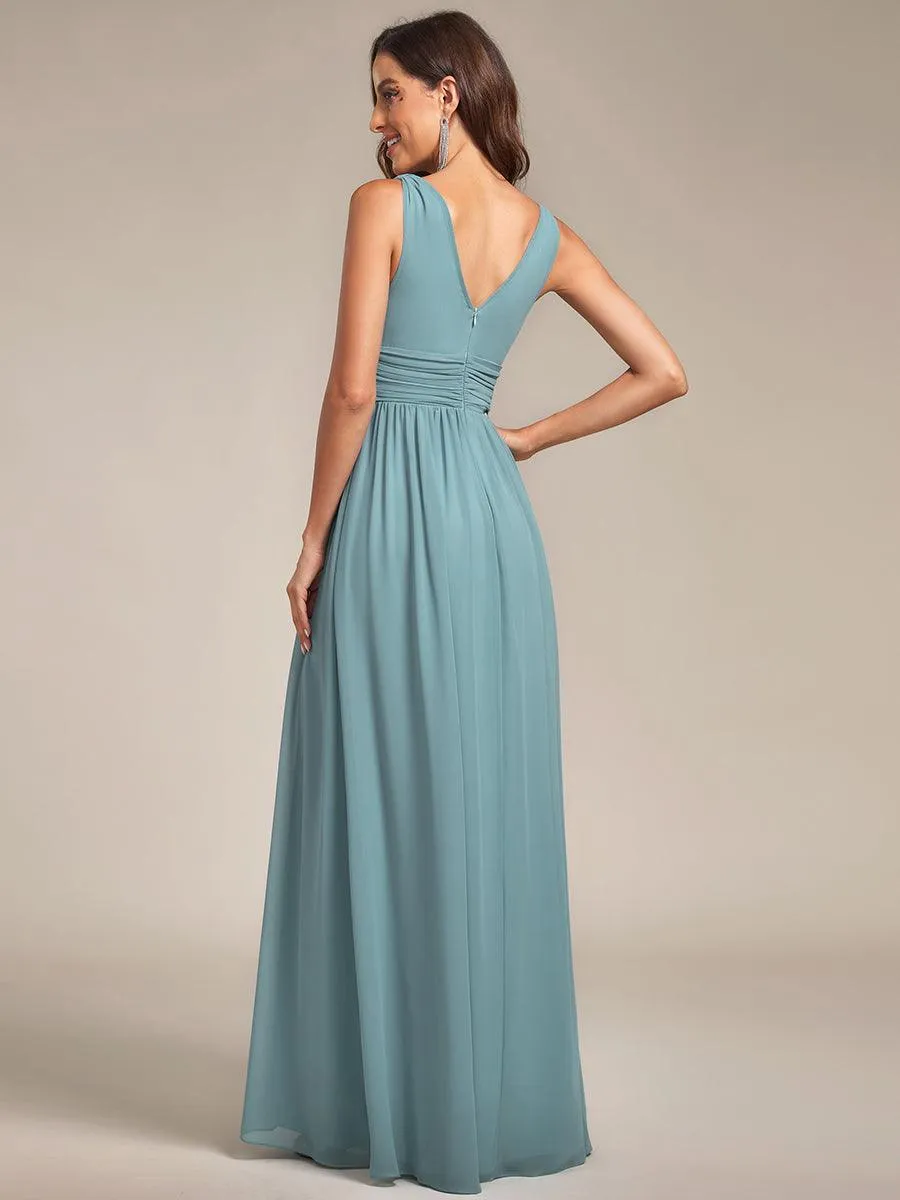 Robe de demoiselle d'honneur en mousseline à col en V