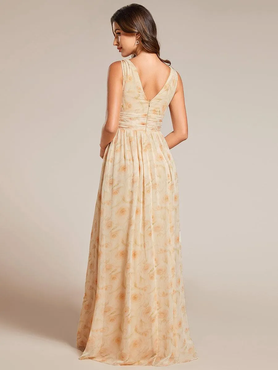 Robe de demoiselle d'honneur en mousseline à col en V