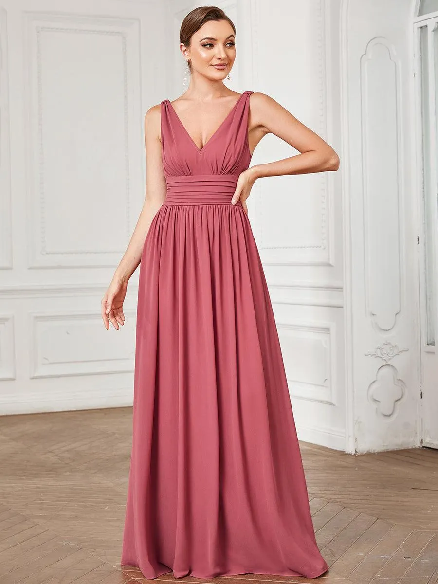Robe de demoiselle d'honneur en mousseline à col en V
