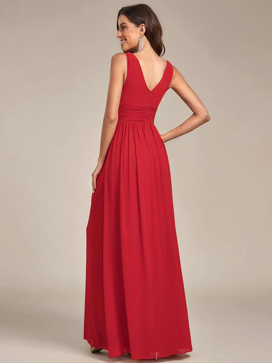 Robe de demoiselle d'honneur en mousseline à col en V